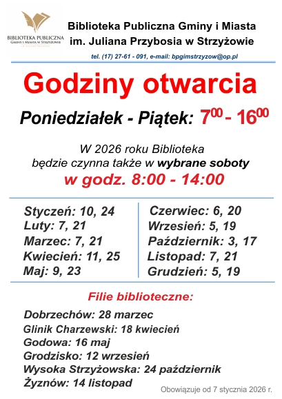 Godziny otwarcia biblioteki