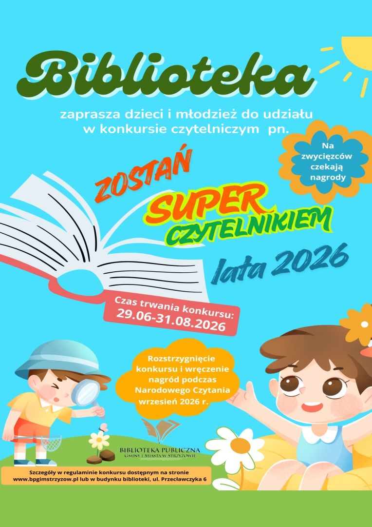 zaproszenie na konkurs czytelniczy Zostań Super Czytelnikiem Lata 2026